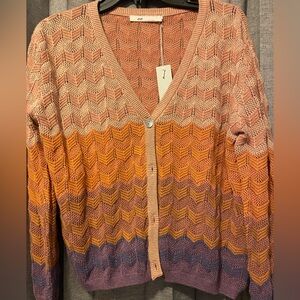 Knit Cotton V-Neck Multicolor Cardigan Size Large